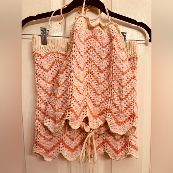 Freshman 1996 Dresses & Skirts - Freshman 1996 Pink Orange and White Cream Knit Two Piece Outfit Women’s XS